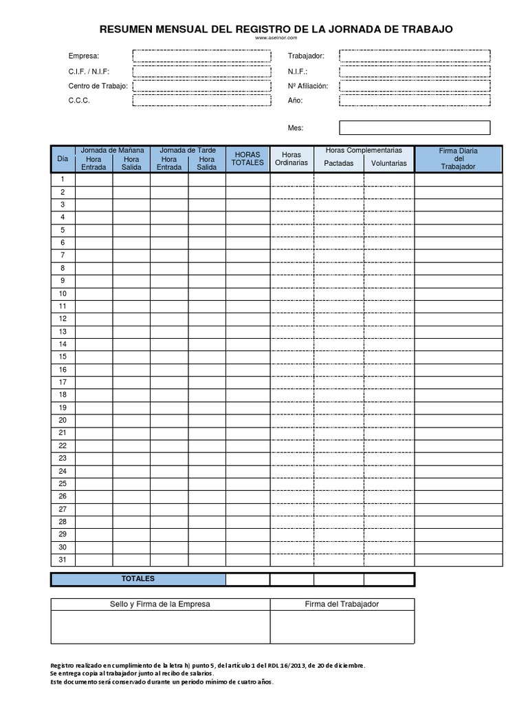 Resumen Mensual De Registro Laboral Pdf 