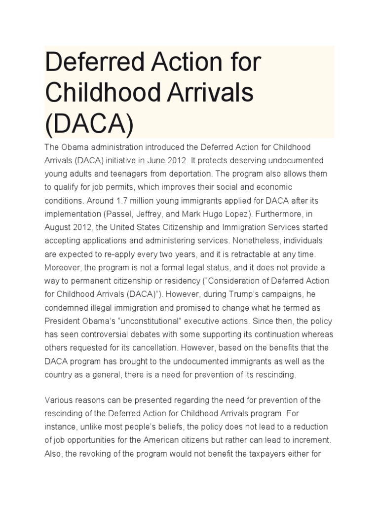 deferred action for childhood arrivals daca meaning