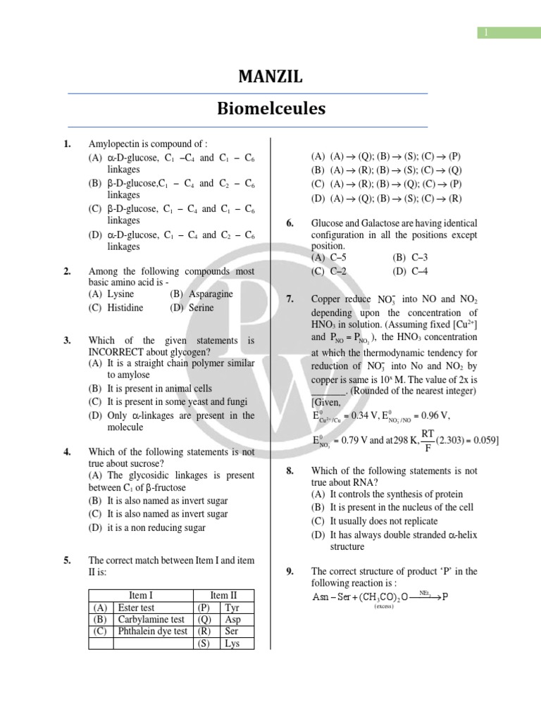 Biomolecules Practice Sheet Biomolecules.... PDF Glucose Cell