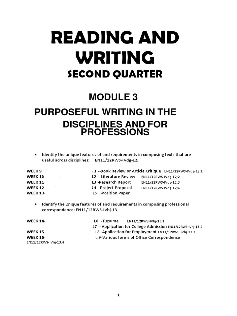 Reading and Writing Module 3 Second Quarter 2020 PDF Survey