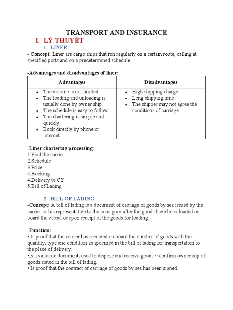 Transport and Insurance | PDF | Bill Of Lading | Cargo