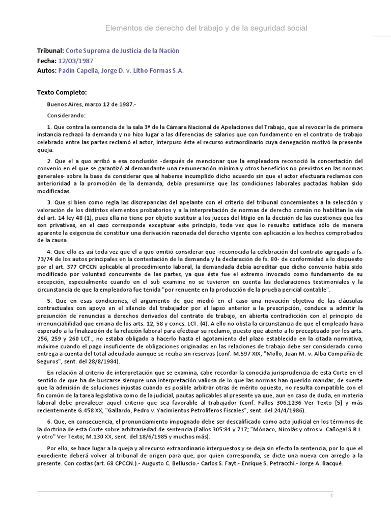 Fallo Padín Capella | PDF | Salario | Sentencia (ley)