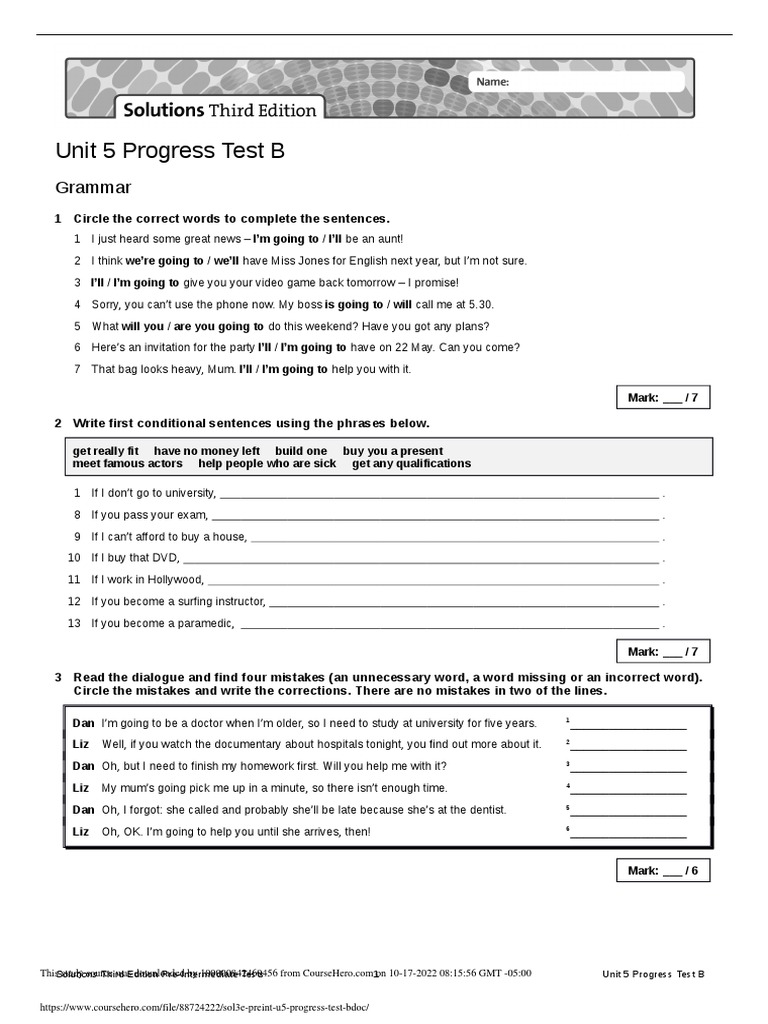 Unit 5 Progress Test B Answers | PDF | Waiting Staff