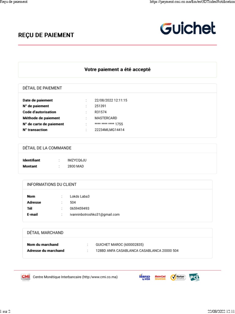 Reçu de Paiement | PDF