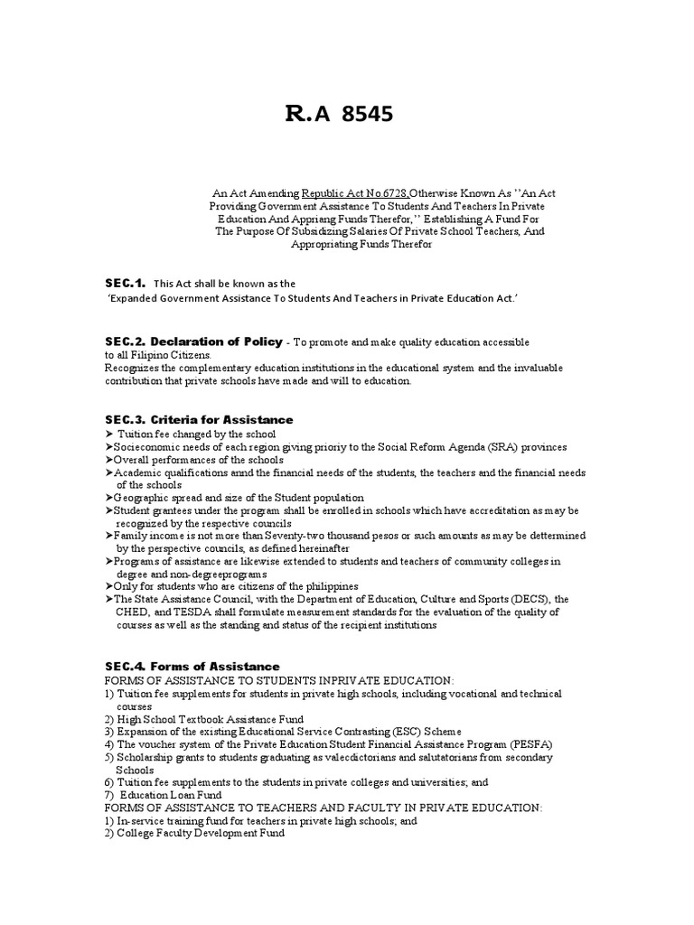 Expanded Government Assistance Act 8545 | PDF | Tuition Payments ...