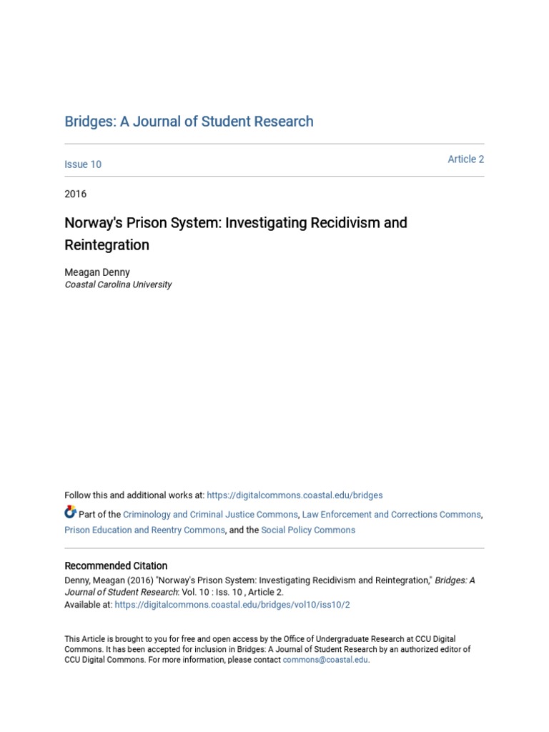 Norways Prison System - Investigating Recidivism and Reintegratio | PDF