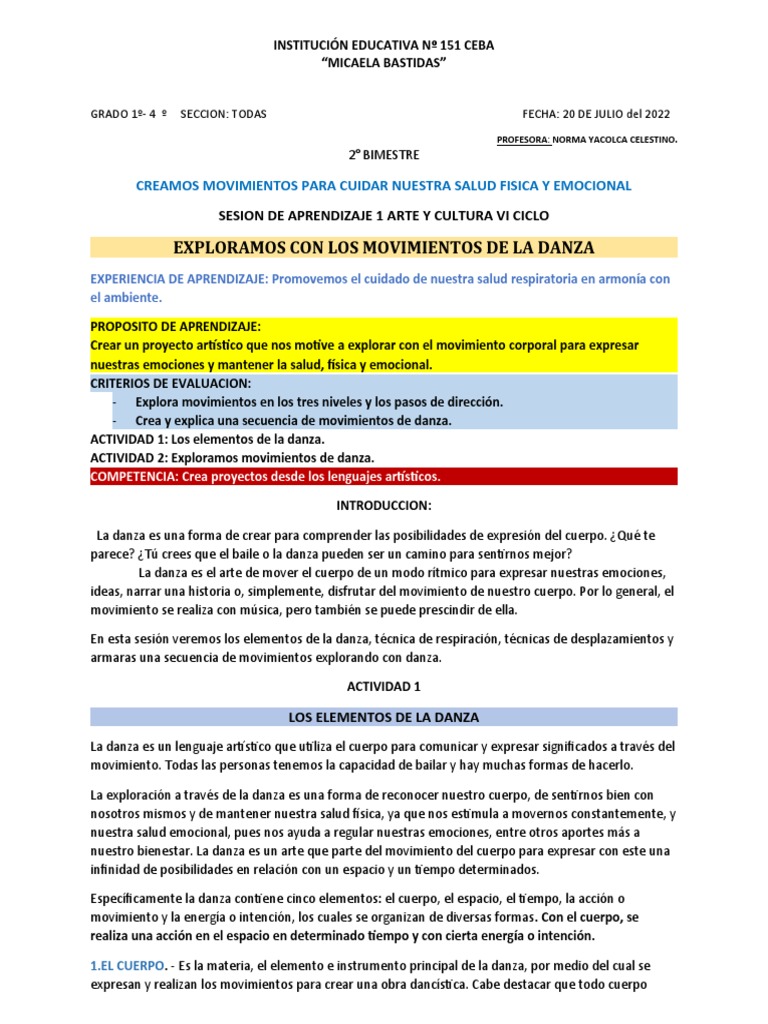 Sesion de Aprendizaje Arte y Cultura C.E.B.A | PDF | Bailes | Ritmo