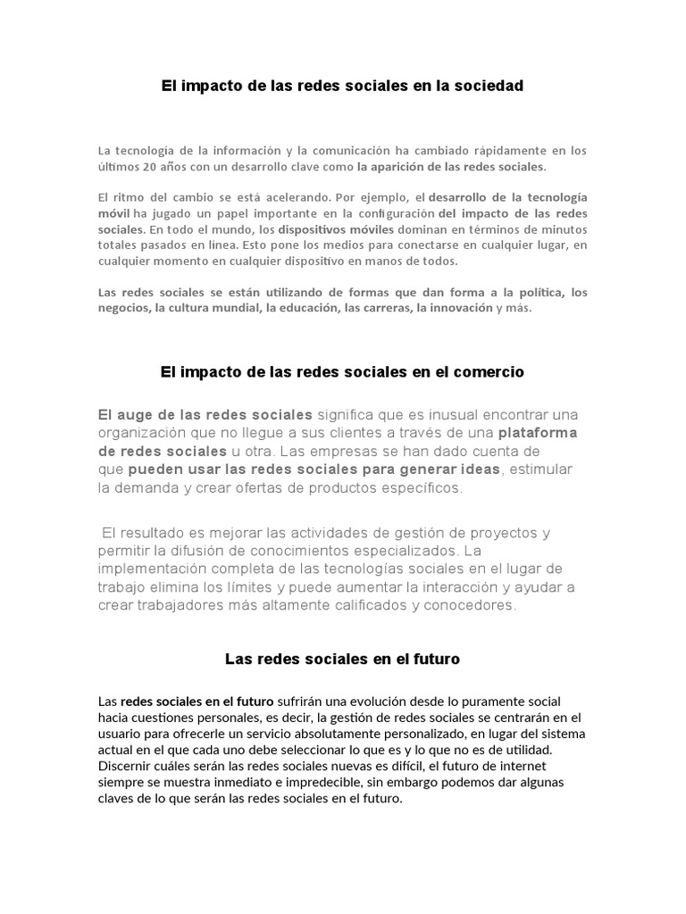 Impacto de las Redes Sociales en la Sociedad | PDF | Servicio de redes ...