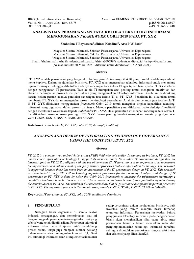 Tata Kelola TI PT. XYZ dengan COBIT | PDF | Bisnis