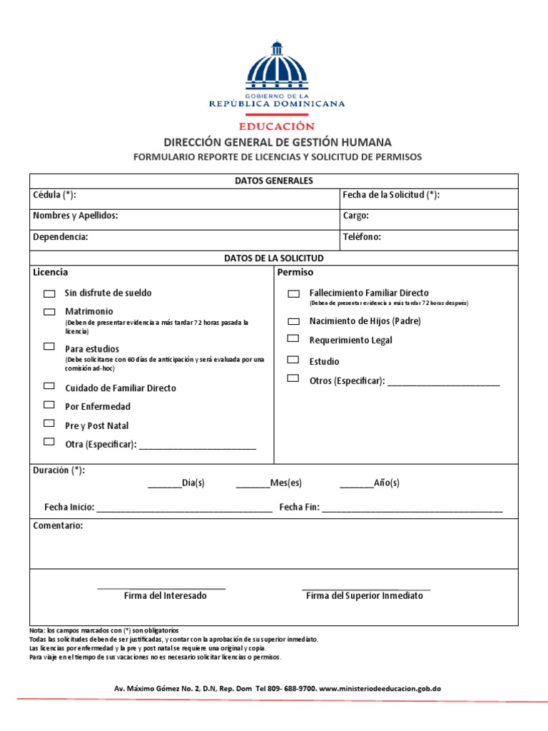 Formulario Reporte de Licencias y Solicitud de Permisos | PDF