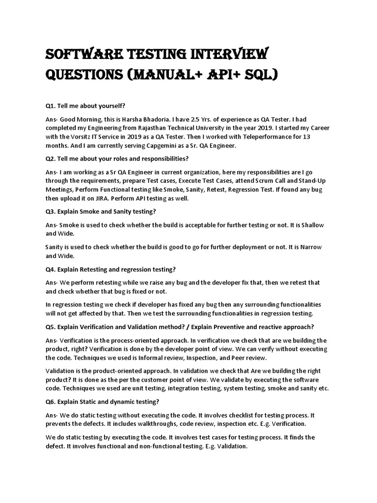 Software Testing Interview Questions PDF Software Testing Networking