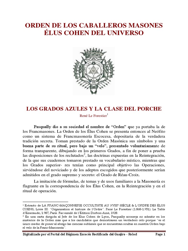Orden de los Élus Cohen: Ritual y Doctrina | PDF | Masonería | Noé