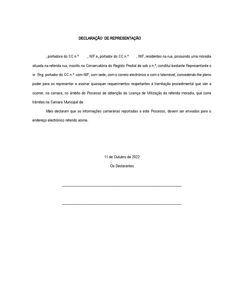 declaração representação camara minuta PDF