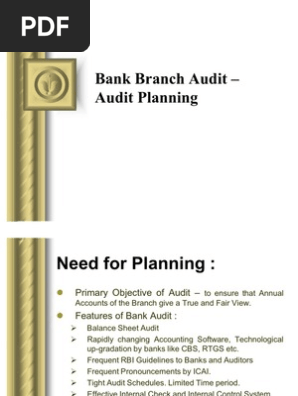Bank Branch Audit Audit Planning Internal Control Auditor S