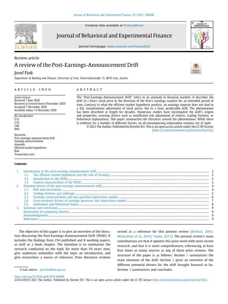 A Review Of The Post Earnings Announcement Drift Download Free PDF