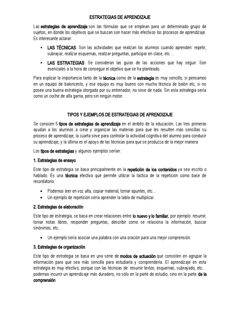 Ejemplos de Estrategias de Aprendizaje | PDF | Método de enseñanza ...