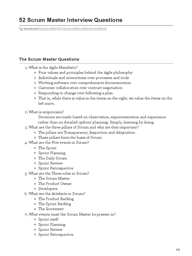 52 Scrum Master Interview Questions PDF Scrum (Software Development
