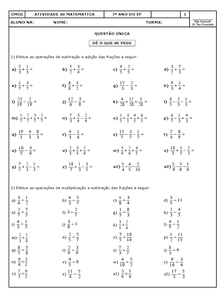 Exercícios de Números Racionais 7º Ano | PDF | Matemática | Aritmética