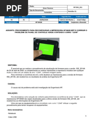 M428 - Corrigir o Problema de Painel de Controle Verde Contendo o