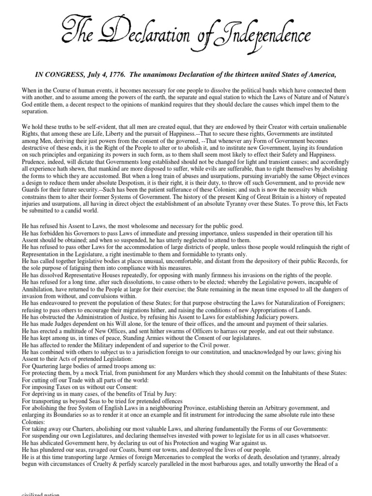 The Declaration of Independence Natural And Legal Rights United