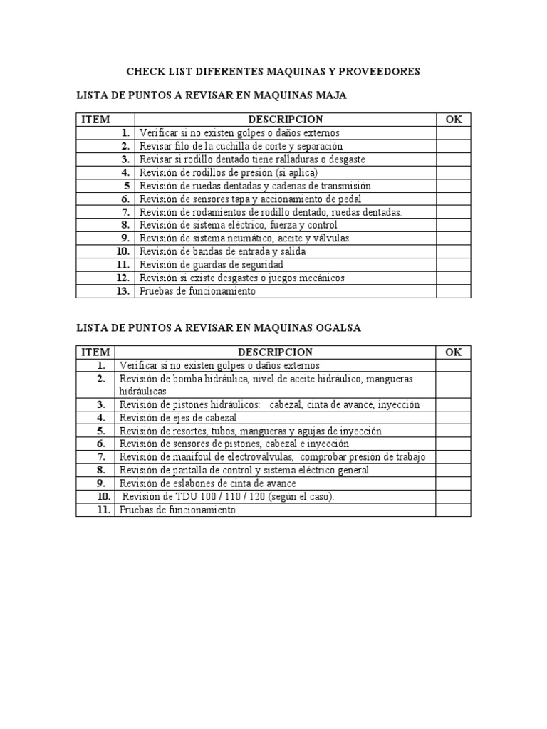 Formato Check List 3 | PDF | Bomba | Neumático