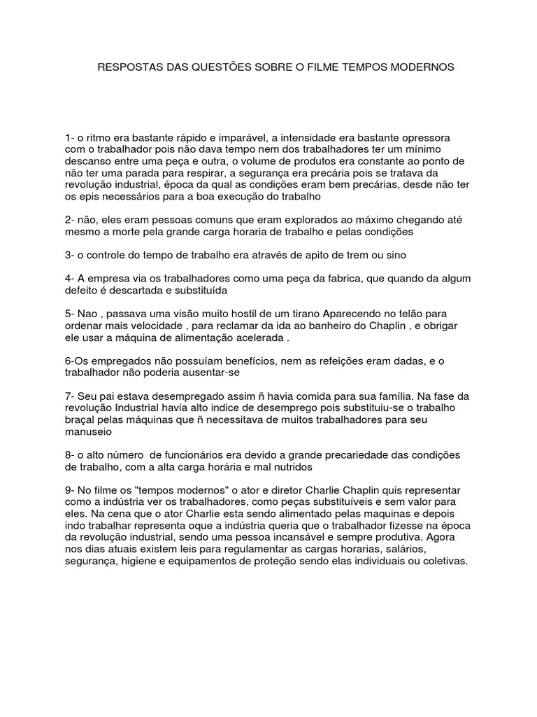 Análise do Filme Tempos Modernos | PDF