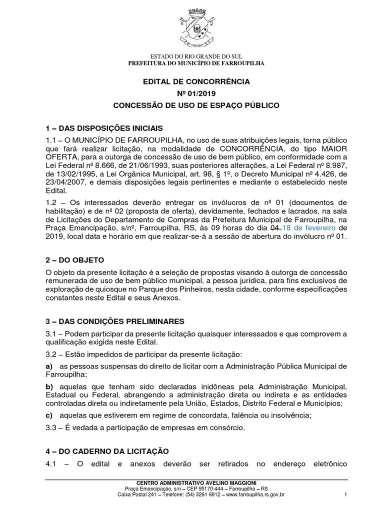 Licitação para Quiosque em Farroupilha | PDF | Justiça | Crime e Violência