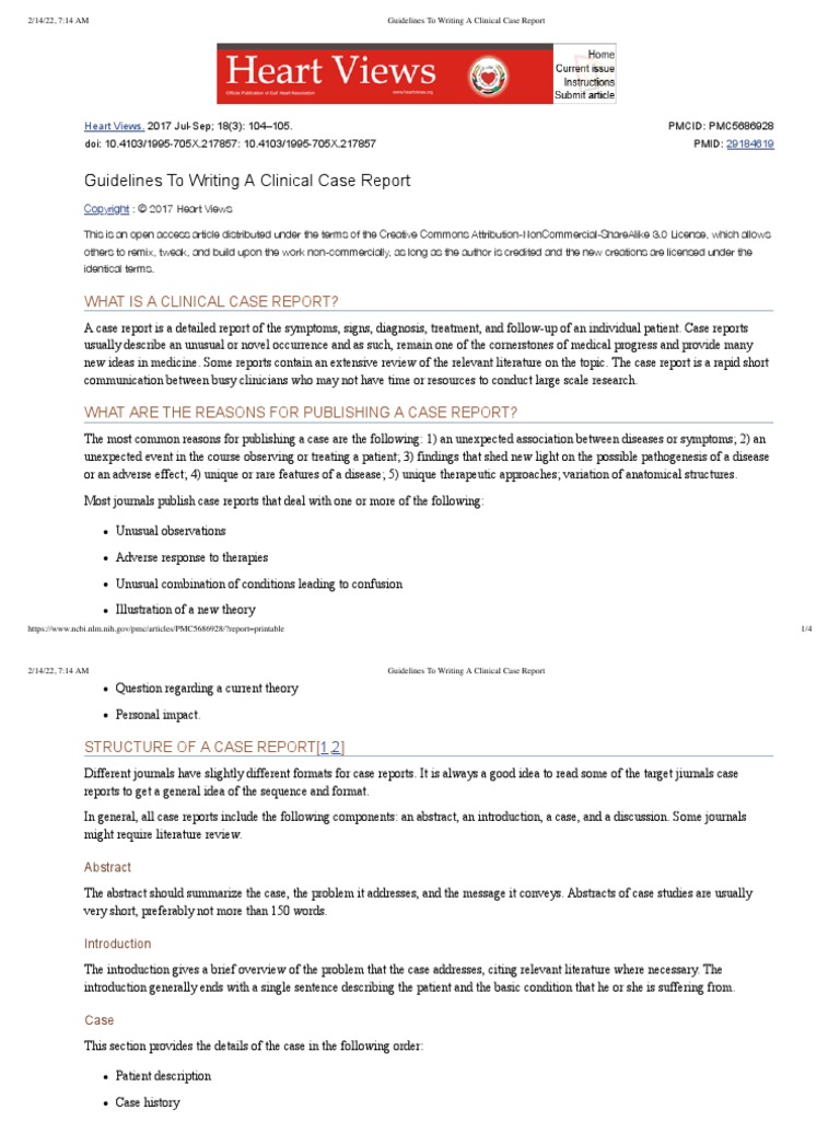 Guidelines To Writing A Clinical Case Report PDF Case Report