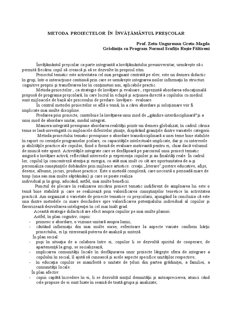Metoda Proiectelor Referat | PDF