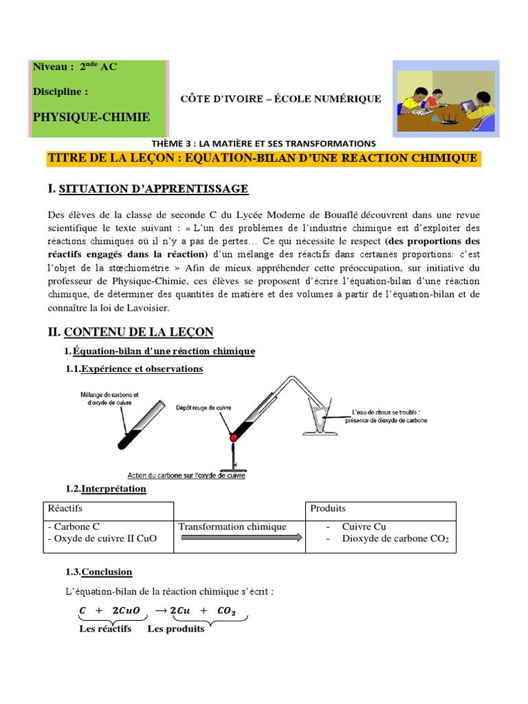 Équation-bilan d'une réaction chimique | PDF | Stœchiométrie | Chimie