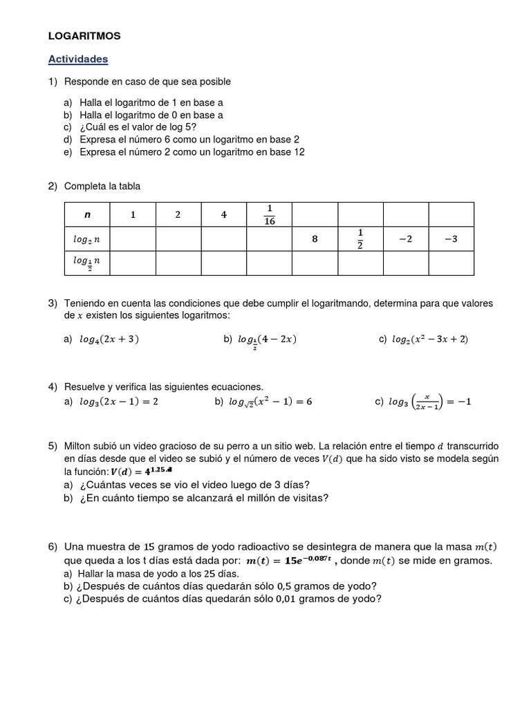 Logaritmos PDF Logaritmo Matemáticas