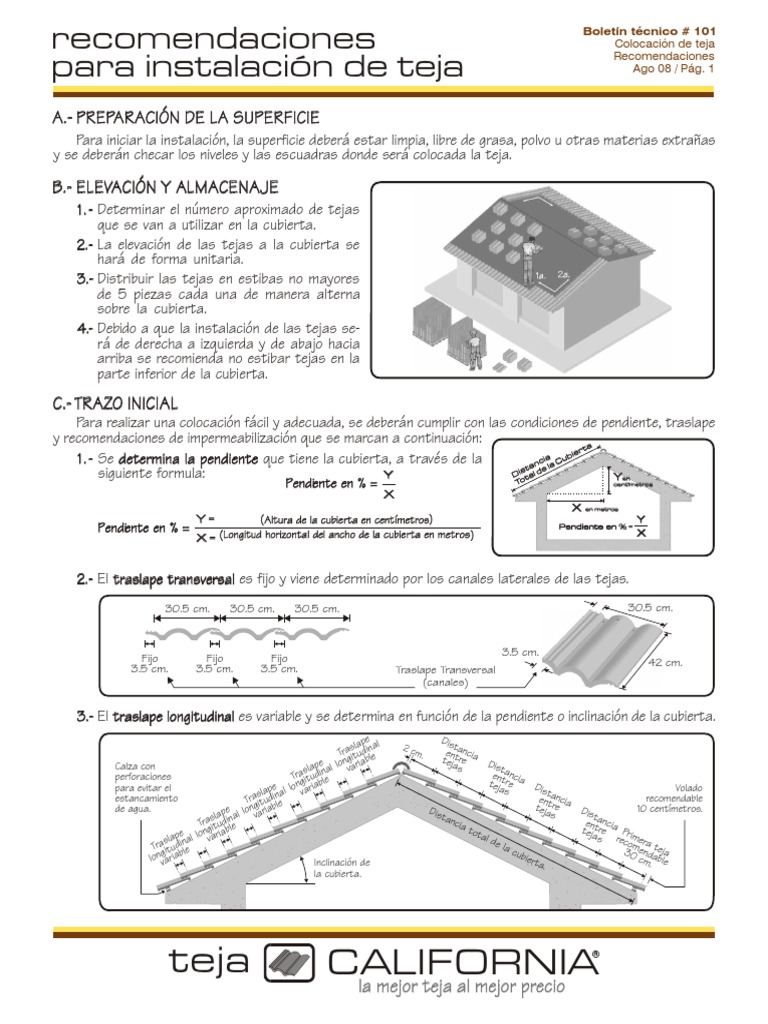 Recomendaciones para instalación de tejas | PDF
