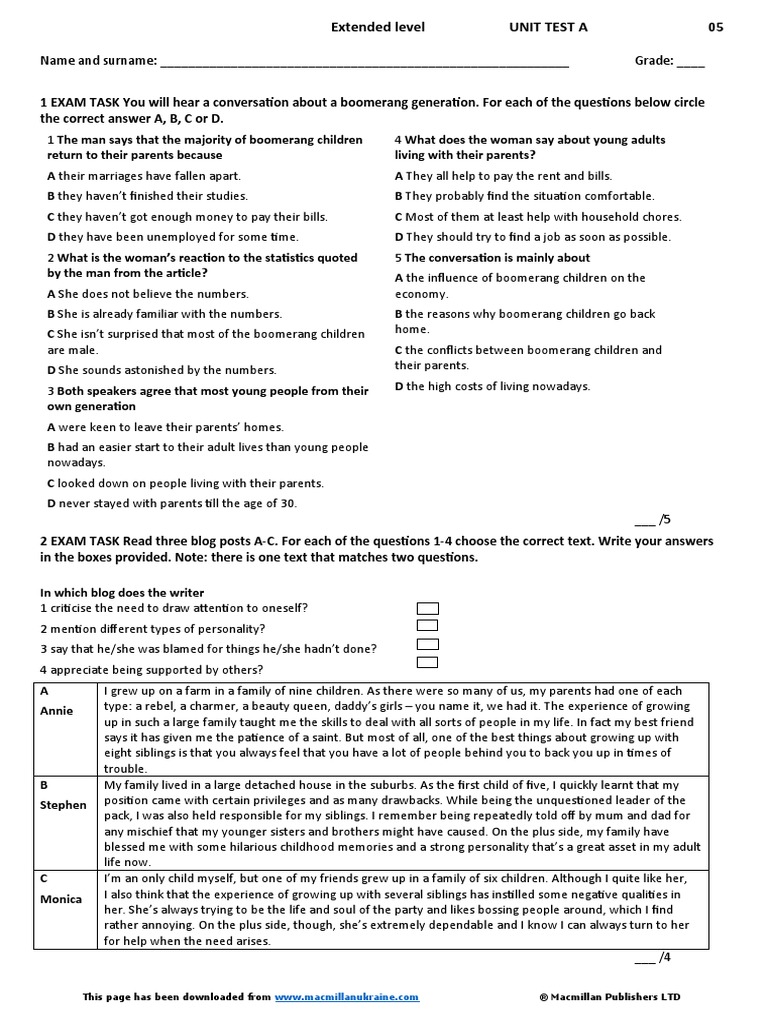 Extended Level Unit Test 5A | PDF | Cost Of Living