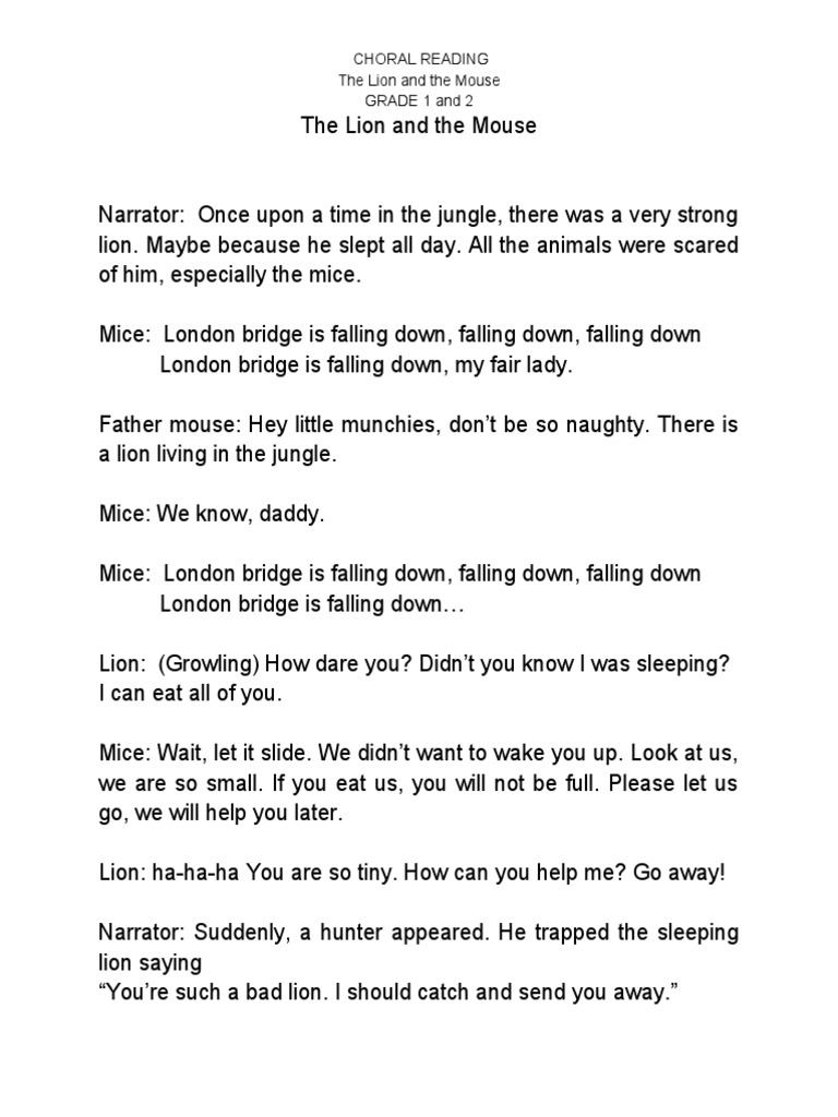 The Lion and the Mouse Choral Script | PDF