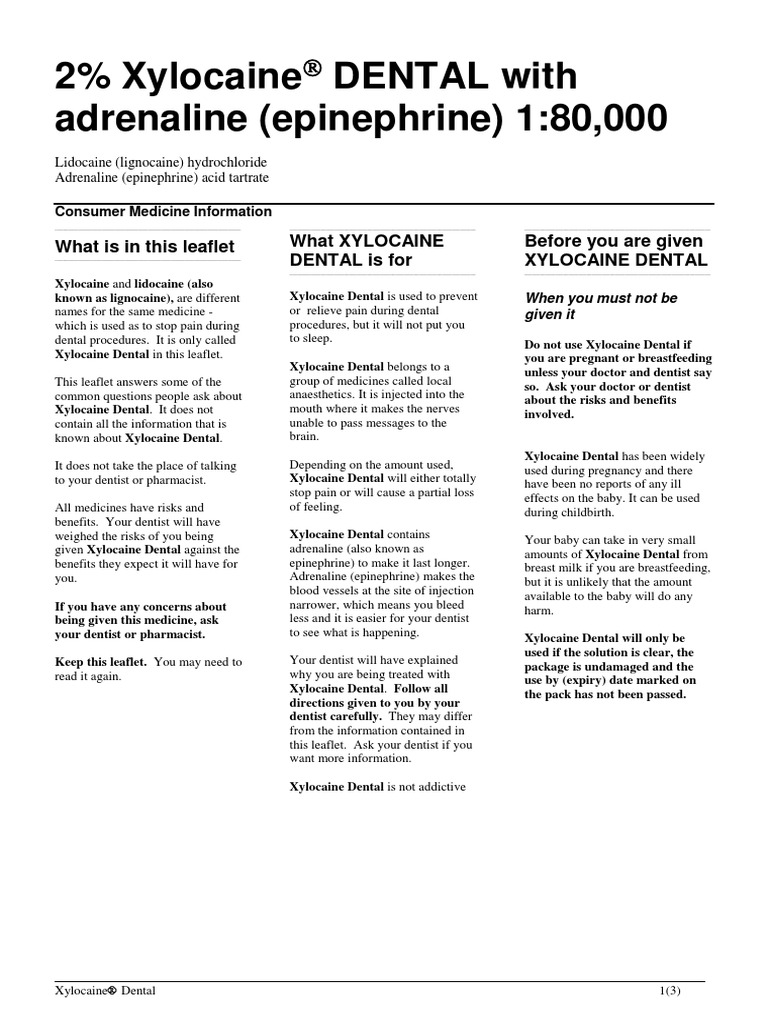 Xylocaine Dentaland Adrenaline PDF Health Sciences Medical
