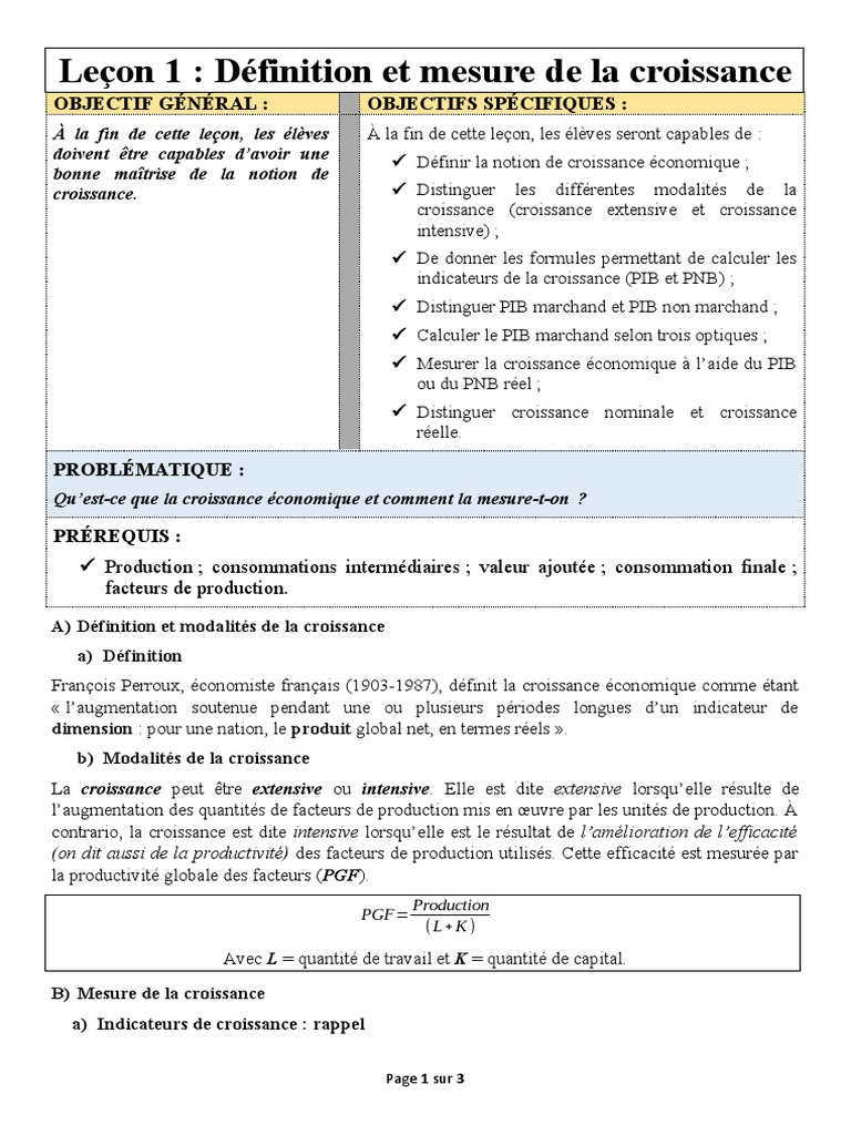 Définition et mesure de la croissance | PDF | Produit intérieur brut ...