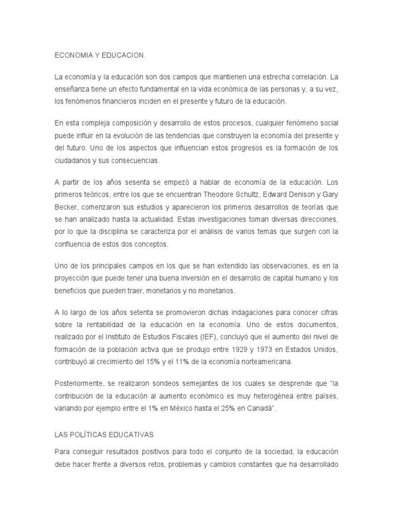 Impacto de la Educación en la Economía | PDF | Capital humano ...