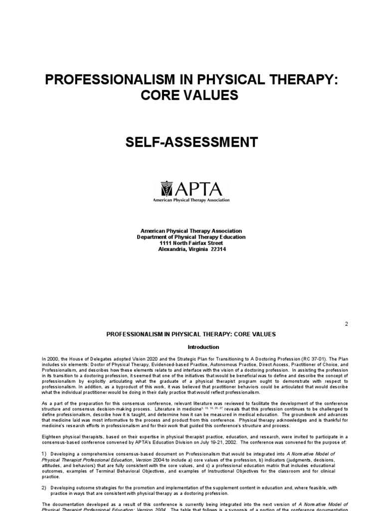 Professionalism Core Values Self Assessment | Download Free PDF ...