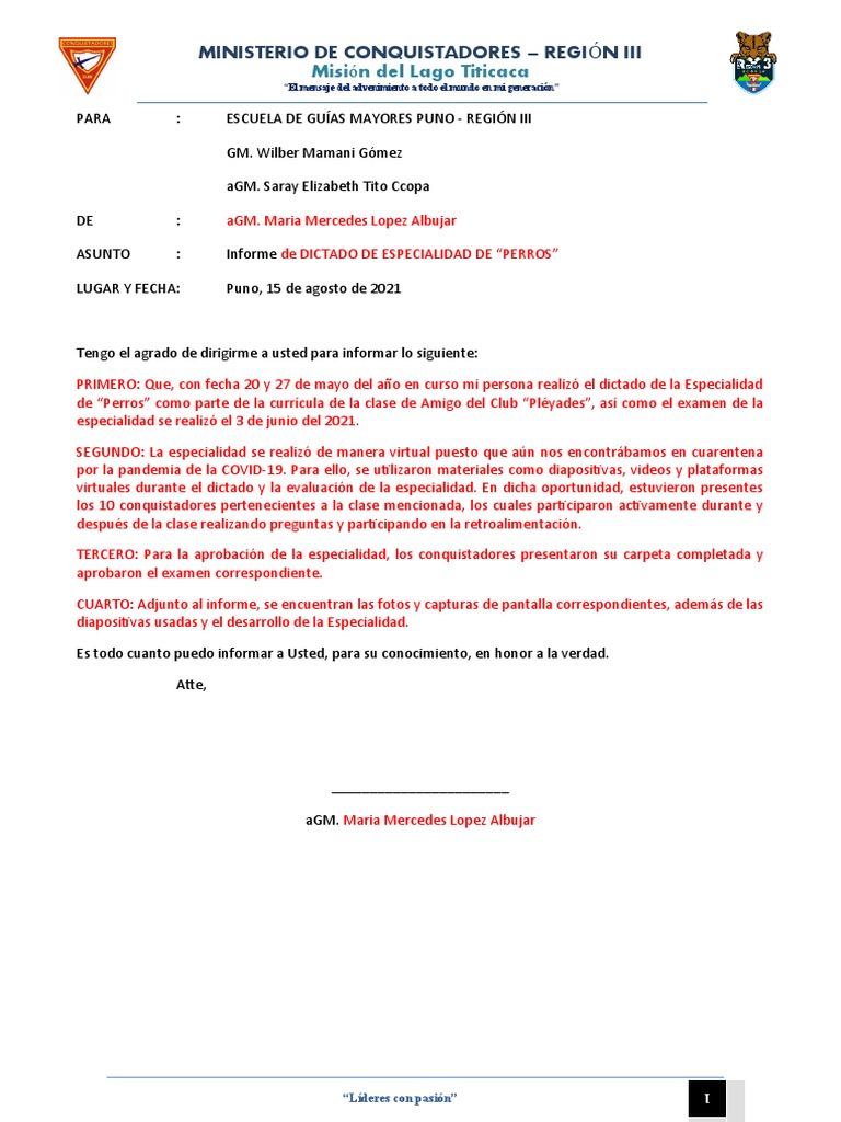 Modelo De Informe Especialidad Pdf