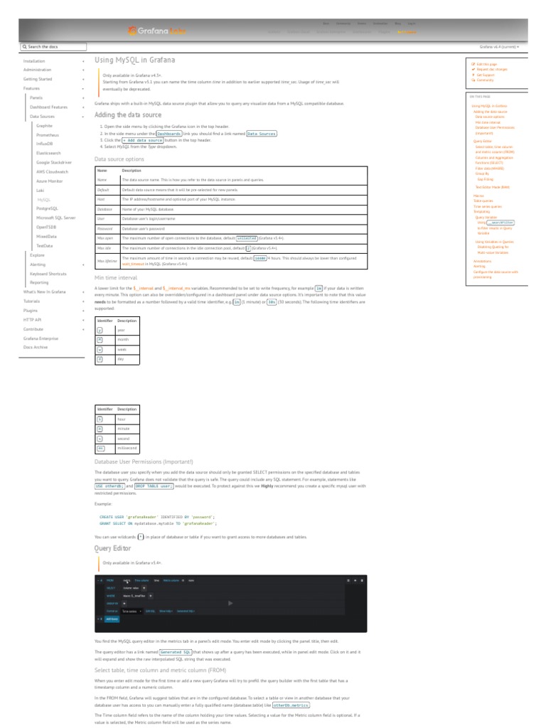Using MySQL In Grafana Grafana Documentation PDF Using mysql in grafana grafana documentation pdf
