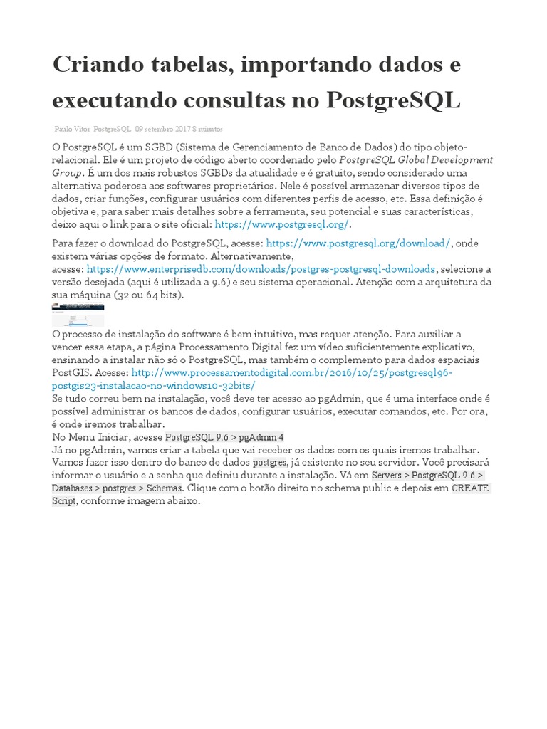 Criando Tabelas, Importando Dados e Executando Cunsultas No postgreSQL ...