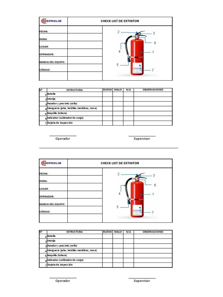 Checklist de Inspección de Extintores | PDF | Armas de fuego