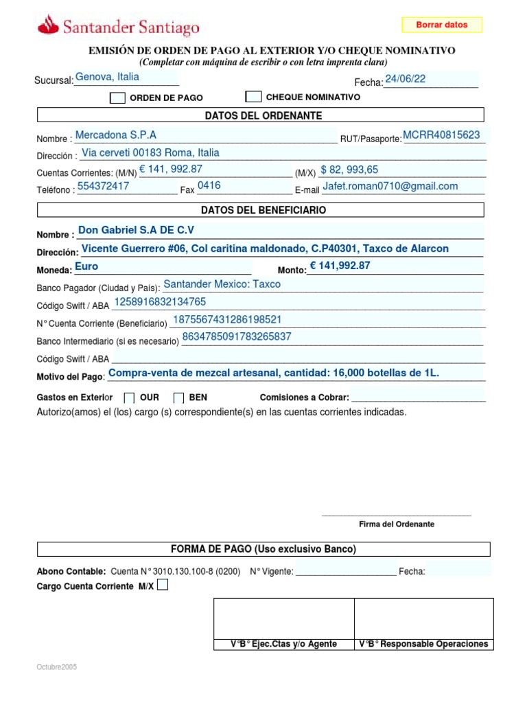 Orden de Pago Internacional y Cheque | PDF | Industrias de servicio ...