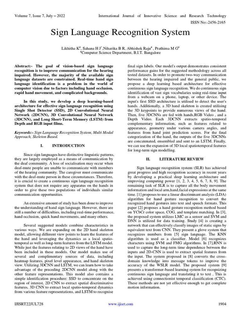 Sign Language Recognition System | Download Free PDF | Deep Learning ...