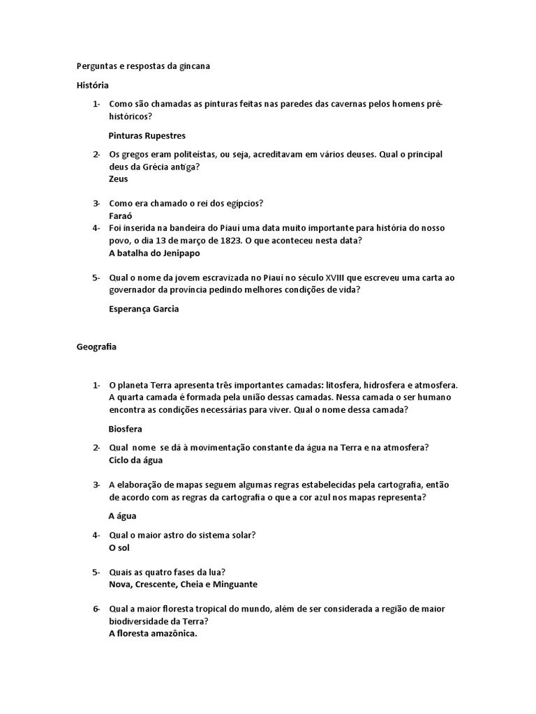 Perguntas e Respostas Da Gincana | PDF