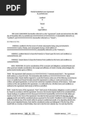 Florida Residential Lease Agreement - BLANK