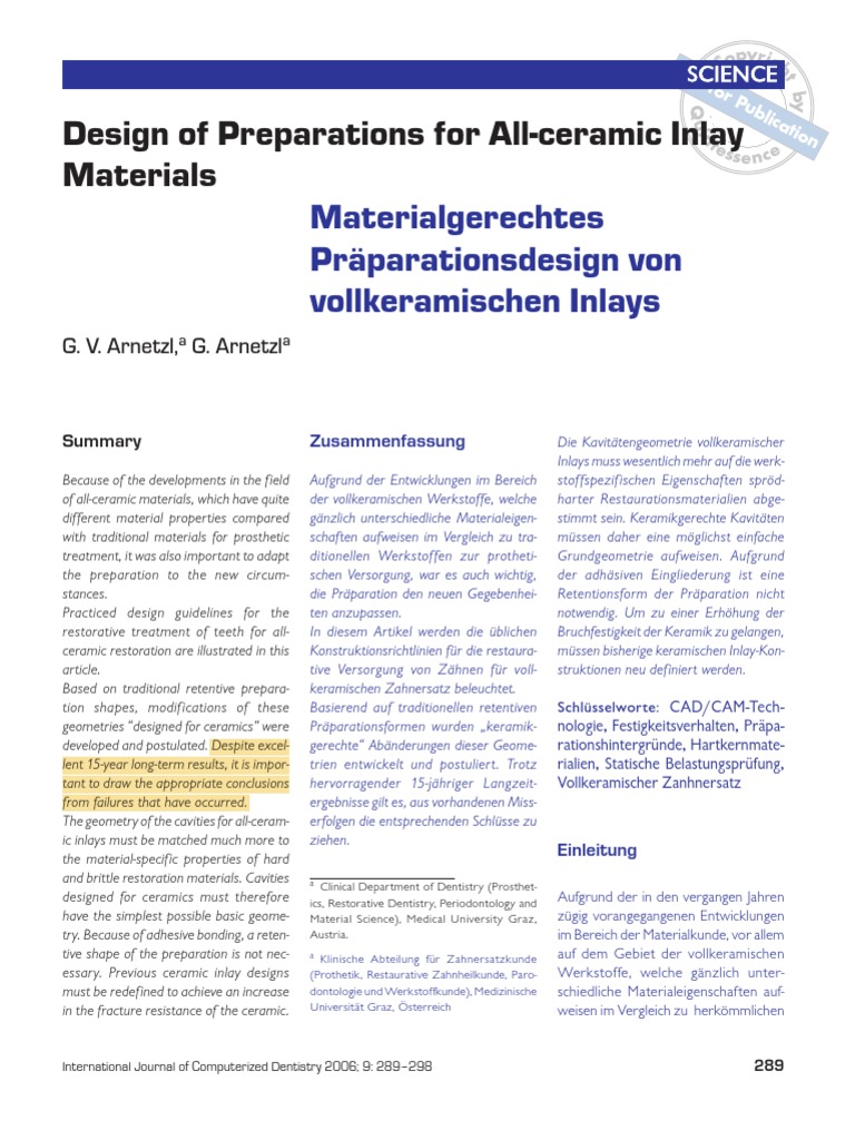 Design of Preparations For All-Ceramic Inlay Materials | PDF