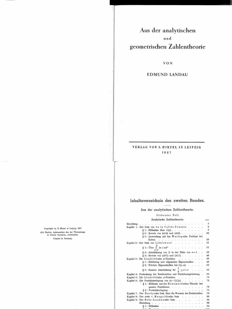 Edmund Landau - Aus Der Analytischen Und Geometrischen Zahlentheorie | PDF