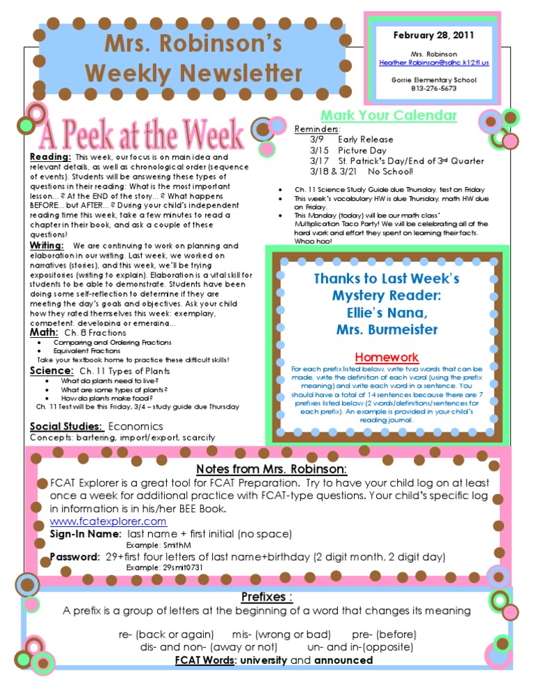 Weekly Newsletter for Gorrie Elementary | PDF | Learning | Communication