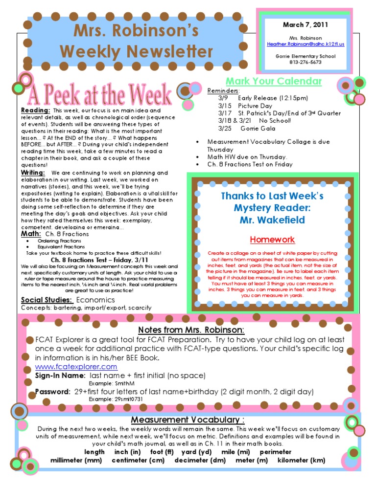 Weekly Newsletter: March 7, 2011 | PDF | Foot (Unit) | Measurement